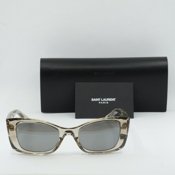 Saint Laurent SL593 003 Cat Eye Sunglasses - Beige/Silver Mirror - Picture 3 of 9